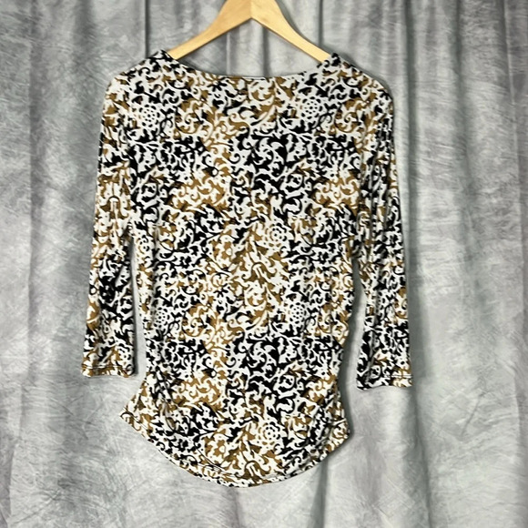 Style & Co. Tan, Black & Cream with Gold 3/4 Sleeve Blouse - size LP - Picture 10 of 10